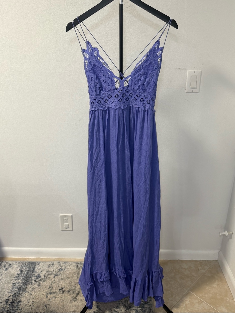 Free People FP One Purple Crochet Lace Strappy Boho Maxi Dress S - Picture 2 of 5